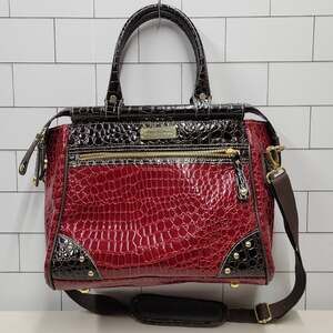 Samantha Brown Satchel Handbag Red Brown Croc Embossed Shoulder Bag Crossbody